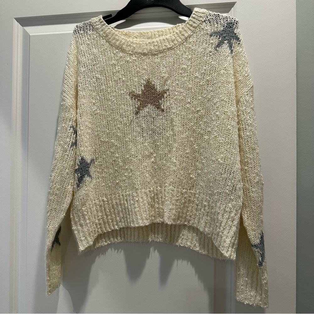 Altar'd State Cream and Gray Star Sweater